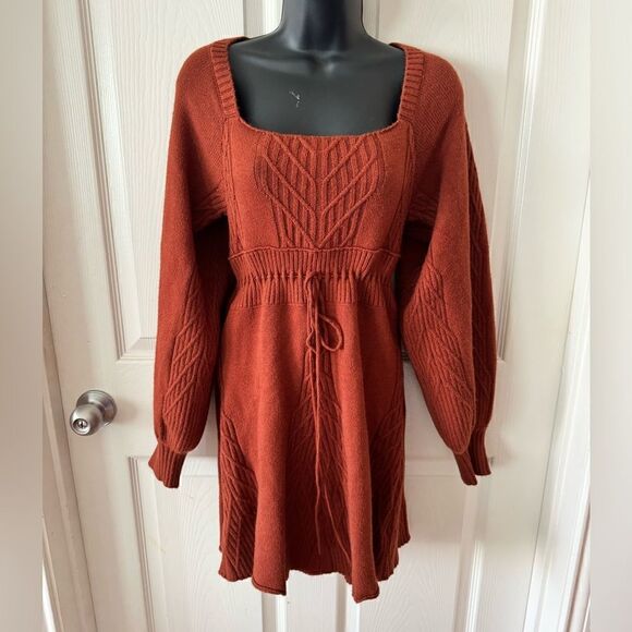 Free People 288654 Emmaline Mini Sweater Dress size M terra Cott - Picture 4 of 11